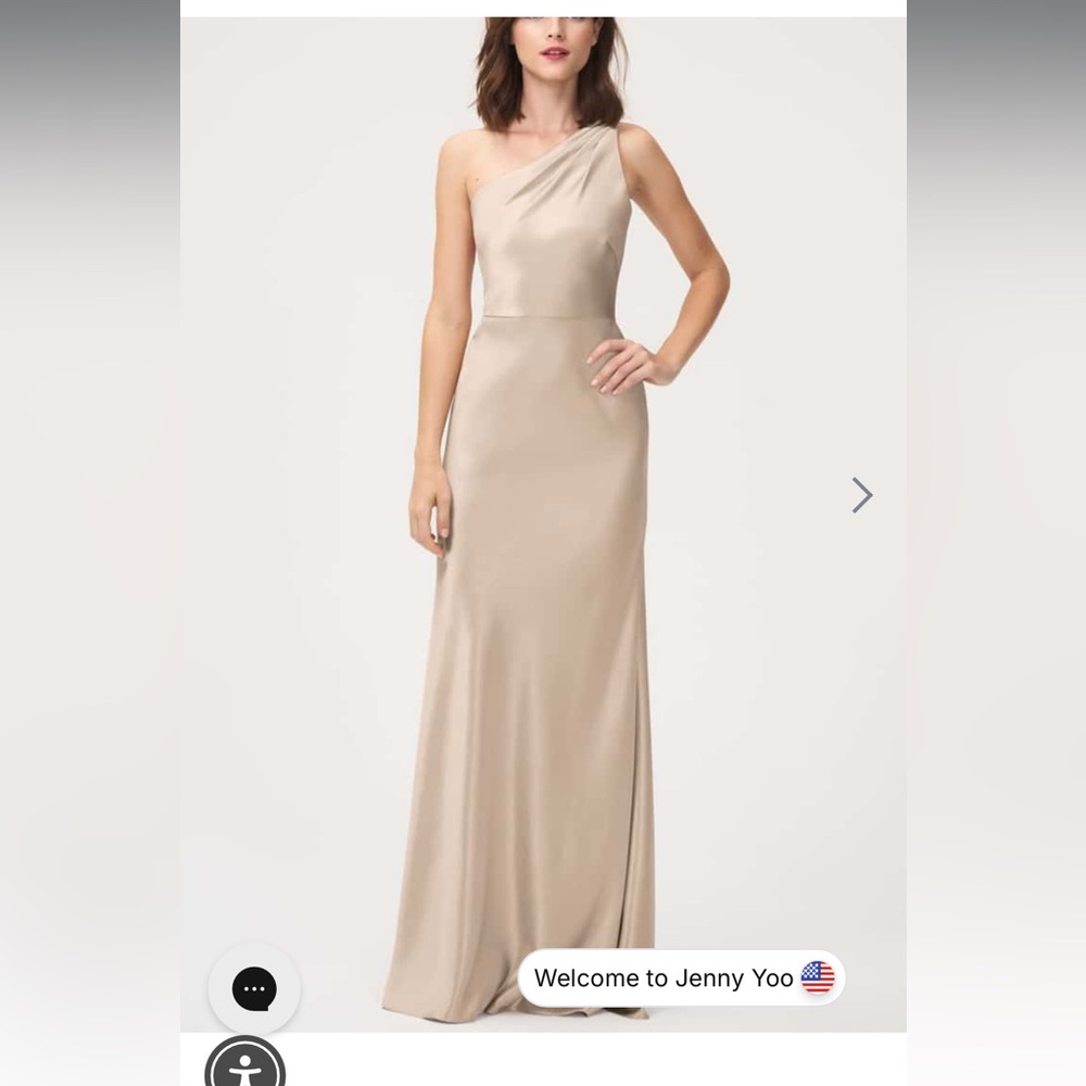 Jenny Yoo One-Shoulder Gown in Elegant Beige